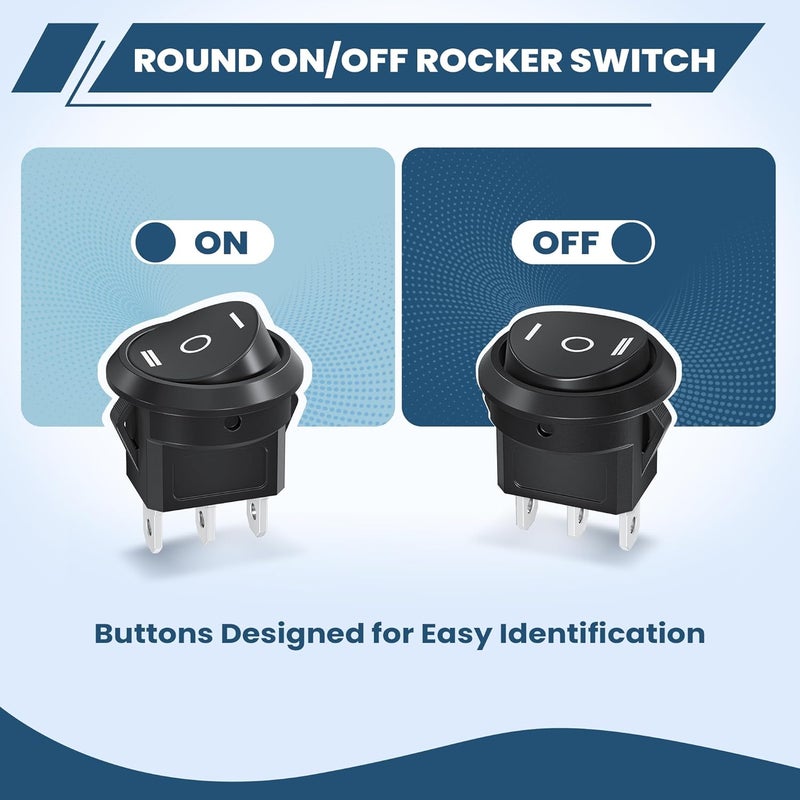 DMTVAL 10Pcs 12V Round Rocker Switch Kit, 3 Pin 3 Position SPST ON/Off Toggle with Pre-Wired Leads, Rated 6A/250V 10A/125V, for Car, Boat, Marine, RV - Image 5